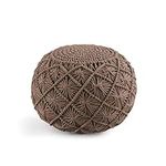 LANE LINEN Pouf Ottoman Hand Knitted Cable Style Pouf - Macramé Pouf - Floor Ottoman - 100% Cotton Braid Cord, Handmade & Hand Stitched -One of a Kind Seating - 20 Diameter x 14 Height - Chocolate