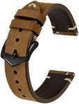 BISONSTRAP Men's Watch Bands, Hand-Stitched Leather Watch Straps, Quick Release, 22mm, Tan with Black Buckle