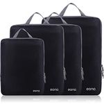 Eono Compression Packing Cubes, Travel Luggage Organiser Set, Travel Cubes, Extensible Organizer Bags for Travel Suitcase Organization, Black, 4 Set