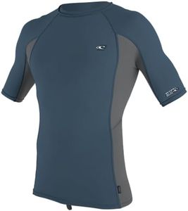 O'Neill Wetsuits Men's Standard Premium Skins Short Sleeve Rash Guard, Copen Blue/Smoke