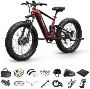 PUCKIPUPPY 1600W Dual Motor Electric Bike for Adults+ Grade A Luxury Accessory Pack, Full Suspension 26" Fat Tire E Bike, 28MPH 80Miles Range Mountain Electric Bicycle, 7 Speed, GoldenR-Red