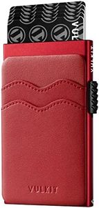 VULKIT Credit Card Holder Minimalist Slim Pop Up Wallet with Leather Slots RFID Blocking for Men and Women Holds 7 Cards and Notes (Red)