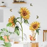 Runtoo Vintage Sunflower Wall Decal Squirrel Garden Floral Wall Stickers Living Room Bedroom Kitchen Nursery Wall Decor