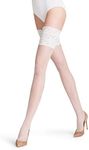 FALKE Women's Seidenglatt 15 Denier Thigh Highs, Floral Lace Trim with Non Slip Grip, Fine Sheer Transparent, Nylon, White (White 2209), M, 1 Pair