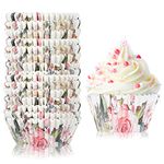 300 Pieces Floral Cupcake Liners Floral Cupcake Wrappers Baking Cups Baking Liners Holders for Baby Shower Wedding Bridal Showers Birthday Party Decorations