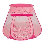 Selonis Play Tent, COLLAPSIBLE_PLAY_STRUCTURE - Pink:Powder Pink-Pearl-Transparent, 105x90cm/100 balls, Unisex, Kids