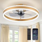 LEDIARY Low Profile Ceiling Fans with Lights, Flush Mount Modern Ceiling Fan and Remote Control, 19.7" LED Ceiling Fans, Stepless Dimmable 3 Colors and 6 Speeds - Gold