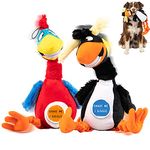 Pet Craft Supply Giggling Puffin & Parrot Multi Pack Interactive Dog Toys With Sound for Large Breed and Small Dogs Soft Chew Plush Dog Toy, Red Black