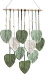 LOVE N BEYOND Macrame Wall Hanging, Bohemian Woven Tapestry, Large Leaf Tassels Handmade Woven Wall Art, 16 x 26 cm, Green