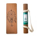 Premium Non Toxic Cork Yoga Mat With Dream Catcher– 100% Sweat Proof, Non Slip Yoga Mat – Natural, Eco Friendly & Odor Free | Reversible | Undisputable Earth Grip I No Plastic - No TPE(Thermo Plastic Elastomer)/ PVC/EVA | Advanced Users 3mm | Exercise Yoga Mat for Men & Women I True Sustainability (3 mm) - Pandabee