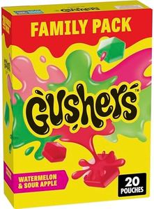 Gushers Fruit Flavored Kids Snacks, Watermelon and Sour Apple Flavor, 20 Pouches, Family Pack, 16 oz