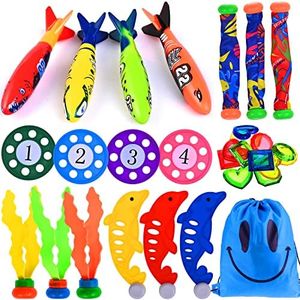 faburo 28 Pezzi Giocattolo per Piscina Subacquea Nuoto Giochi Subacquei Estivi Regalo per Bambini Torpedo Bandits Gemme da Immersione Giocattoli da Piscina