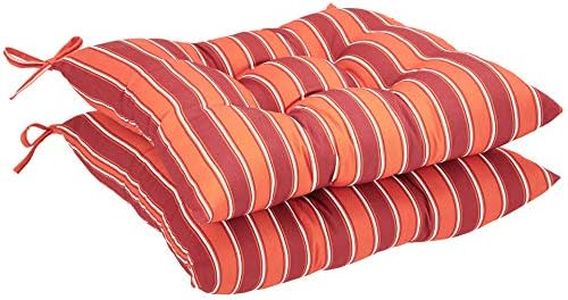 Amazon Basics Tufted Outdoor Square Seat Patio Cushion - Pack of 2, Red Stripe