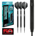RED DRAGON Razor Edge Black 24g - Tungsten professional steel tip darts set with Dart Flights and Dart Shafts (stems)