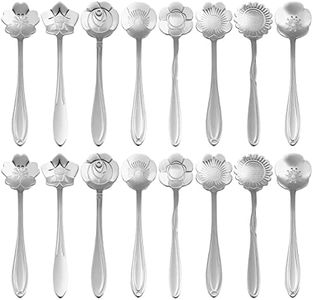 16 Pieces Tea Spoon Coffee Teaspoon Set, PBIEHSR Stainless Steel Flower Spoons for Stirring Drink Mixing Milkshake Jam