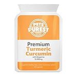 Pets Purest 100% Natural Premium Turmeric For Dogs 10,000mg with Active Bioperine Cats, Horses & Pets Powerful Antioxidant Supplement For Joints & Hips 60 capsules