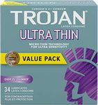 TROJAN Sensitivity Ultra Thin Lubricated Latex Condoms, Micro-Thin Ultra Sensitive condoms, 34 Count