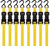 Stanley S1000 Black/Yellow 1" x 10' Ratchet Tie Down Straps - Light Cargo Hauling (1,500 lbs Break Strength), 8 Pack