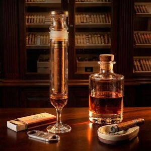 Cigar Humidor Tube, Cigar Infuser Glass Tube Kit with Hygrometer & Stand, Dual-Chamber Borosilicate Glass Pipe for Flavor Infusion, Cigar Flavor Infuser for Home/Travel, Gift for Cigar Lovers