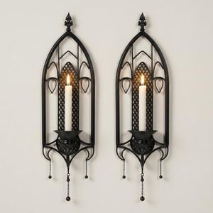 WOPARTY Black Iron Candle Sconces Gothic Wall Candle Holders Set of 2, Wall Mounted Candlestick 23.2" Tall, Medieval Home Decor for Bedroom Living Room Dining
