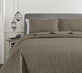 Chezmoi Collection Austin 3-piece Oversized Bedspread Coverlet Set (Queen, Taupe), Microfiber