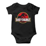 SMARTYPANTS Babysaurus Babygrow - Black Baby Suit Vest Grow Romper Bodysuit Jurassic Film Movie Cinema Classic Retro Dinosaur T-Rex Cute Newborn Matching Gift Present (0-3 Months, Black Prime)