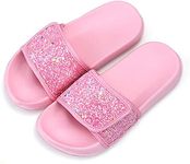 Girls Summer Sequin Slippers Kids Slide Sandals Toddler Girls Non-Slip Outdoor Sliders Beach Pool Shoes（1US/Lable size 31,Pink)