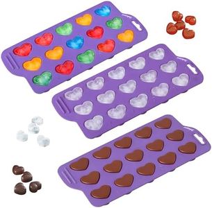 Bakerpan Silicone Chocolate Heart Mold - Set of 3 - Heart Shaped Jelly and Ice Cube Tray, Gummies, Candy Mold, Valentines Day Molds, 15 Cavities