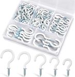 Pylevemv 110Pcs Premium Screw Hooks, White Vinyl Coated Cup Hooks, 5 Sizes Hook Screws, from1/2 in Small Hooks to 1-1/2 in Ceiling Hooks Heavy Duty, Screw in Hooks for Hanging Plants, String Lights