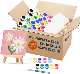 Set of 12 Mini 4x4" Canvas and Easel Set with 10 Colors Acrylic Paint - Bulk Kids Art Party Favors & Supplies - Mini Paint Party Kits - Kids Canvas Painting Set - Paint & Sip Kit