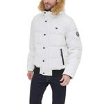 Tommy Hilfiger Men's Quilted Arctic Cloth Snorkel Bomber Jacket with Removable Hood (Standard and Big & Tall), White, Small