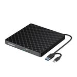 External CD DVD Drive, USB 3.0 and Type-C Portable CD DVD +/-Rw Drive Reader, DVD/CD ROM Burner Rewriter, Slim Optical DVD Drive for Laptop, Desktop, Mac, Macbook, OS/Windows 11/10/8.1/7 /Linux Black