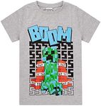 Minecraft T Shirt Boys Charged Creeper Short Sleeve Grey Top Merchandise 7-8 Years