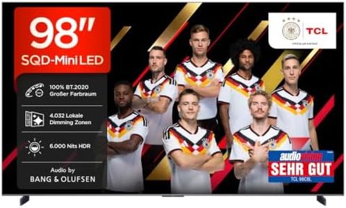 TCL 98C8L 98 Zoll 4K SQD-Mini LED Google TV, 100% BT.2020, Super Quantum Dot, 6.000 Nits, 4.032 Local Dimming Zonen,144 Hz, Bang & Olufsen, Dolby Vision & Atmos, Entspiegeltes Display, ZeroBorder