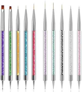 MAGIC ARMOR Nail Art Brushes Set 10 pcs Double Ended Nail Brushes with Nail Dotting Pens Kit with Shiny Handles Nail Liner Brush, Easy To Use Nail Art Tools Brush for Beginner Home DIY nail design