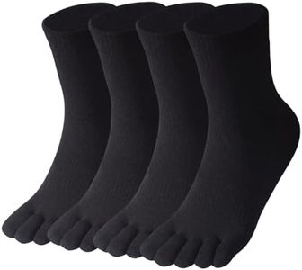 Meaiguo Toe Socks Running Five Finger Crew Cotton for Men Women 3-4 Pack, Black-mena8, One Size