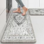 KIMDOE Kitchen Rugs and Mats 2PCS Cushioned Anti Fatigue Kitchen Mat Non-Skid Waterproof Kitchen Runner Rug for Kitchen Decor,Floors,Office,Laundry,Grey