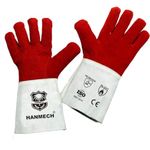 HANMECH MIG/ARC/TIG Welding 14 Inch Gloves with Extra Padded Palm Leather High Temperature Hot Thermal Work Safety Heavy Duty (1 pair) (Red)
