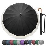 G4Free 54 Inch Large Windproof Umbrella for 2 Persons, 16 Ribs Auto Open Classic Wooden J Handle Cane Stick Golf Rain Umbrellas for Men Women Travel 120cm (Black/Ivory)