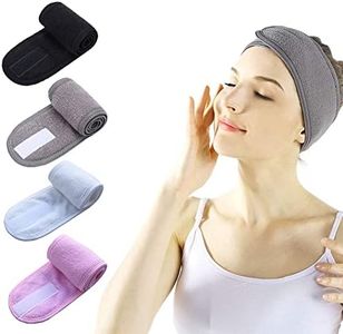SlowTon Facial Spa Headband, 4 PCS Makeup Shower Hair Band Wrap with Magic Tape Adjustable Stretch Non-slip Washable Hair Ties for Face Wash Facial Treatment Sport Fits All