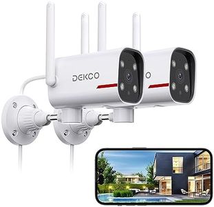 DEKCO 2 Pack Outdoor Security Camera with 2K Color Night Vision, Pan Rotating 180° Wired WiFi Camera Support 24/7 Recording, 2.4&5G WiFi, AI Human Auto Tracking, Work with Alexa/Google Assistant