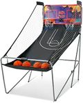 COSTWAY Foldable Basketball Arcade Game, Dual Shot Electronic Basketball Game with 8 Modes, 4 Balls and LCD Scoreboard, Indoor Basketball Hoop for Kids, Adults (Purple)