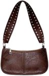 SweatyRocks Women's PU Leather Studded Zipper Shoulder Bag Top Handle Casual Crossbody Bag Coffee Brown One-Size