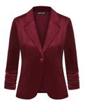 MINTLIMIT Women Velvet Jacket Blazers 3/4 Sleeve Suit Jackets One Button Outerwear Slim Fit (Wine Red S)