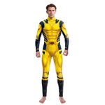 Unisex Halloween Costume Super Hero Wolverin Jumpsuit Yellow Performance Bodysuit for Adult