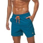 donhobo Men's Swim Trunks Board Shorts Beach Pants Swimming Waterproof Quick Dry Surfing Boardshorts(Peacock Blue,L)