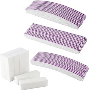 AYITOO Juego de 40 Limas de Uñas (100/180 Limas Clavos Doble Cara Limas) Para Mujer Profesional Manicura Uñas - Núcleo Gris/Lila - 10 Curvada+10 Recta +10 Trapecios +10 Bloque Pulido Uñas