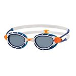 Zoggs Predator Polarized flex Goggles, UV Protection Swim Goggles, Quick Adjust Swim Goggle Straps, Fog Free Adult Swim Goggle Lenses, Goggle, Ultra Fit, Blue/White/Polarized Smoke- Regular Fit