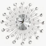 Holdfiturn Crystal Diamond Wall Clocks Modern Wall Clock Flower Wall Clock Silent Metal Clock 50cm for Living Room Bedroom Home Wall Art Decoration