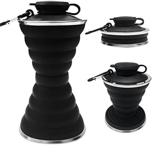 SAKUUMI Collapsible Water Bottle, 500ml Silicone Portable Travel Bottle with Carabiner and Strap Leak-Proof Reusable Foldable Cup for Sports Gym Camping Hiking Cycling Activities, Black, (A32-UK-WB)
